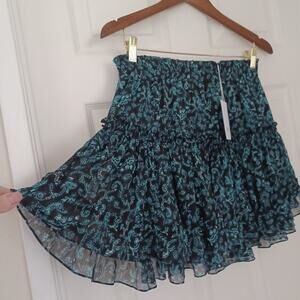 MISA Los Angeles Marion Teal Shimmer Mini Skirt Size M NWT
